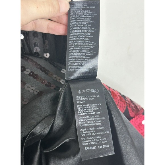 BEBE Black Red SEQUIN Sleeveless Fit And Flare FLARED DRESS Sz XS - Picture 4 of 6